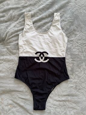 CHANEL Black and White Logo One-Piece